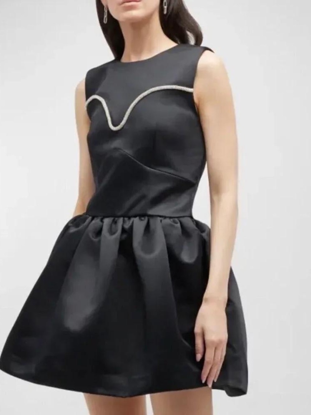 Tanya Taylor Black Embellished Satin Fit & Flare Mini Dress Size 2